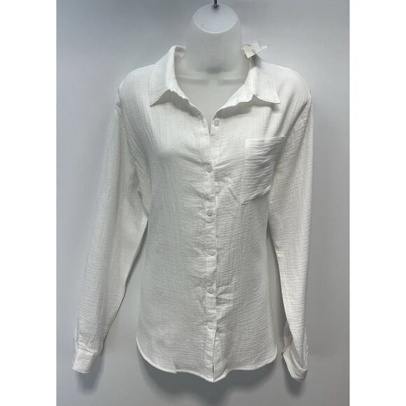 Franceseca’s Jun And Ivy White Button Up Long Sleeve Shirt Size Large NWT - Picture 1 of 9